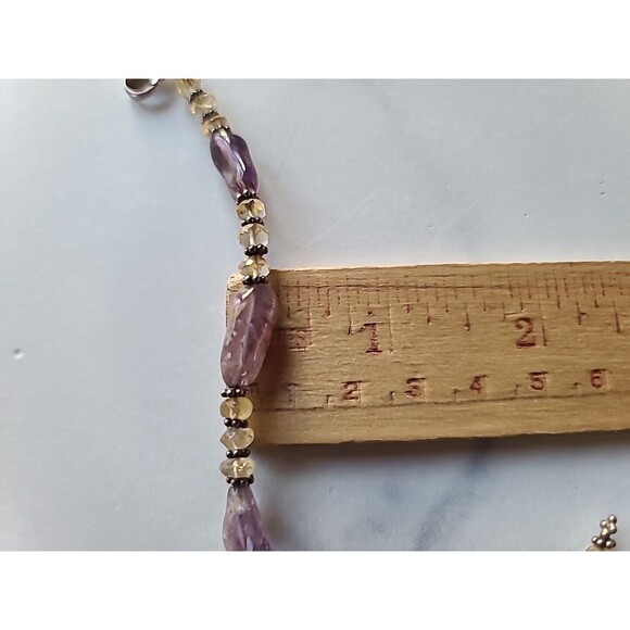 925 Sterling Silver Amethyst And Tourmaline Adjustable Beaded Bracelet Vintage - Picture 10 of 10